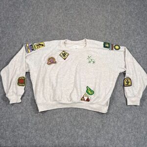 MOTHER Gray Cookie Season The Biggie Concert Patch Pullover Sweatshirt Women L